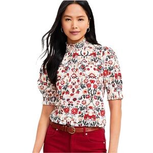 LOFT Forest Smocked neck